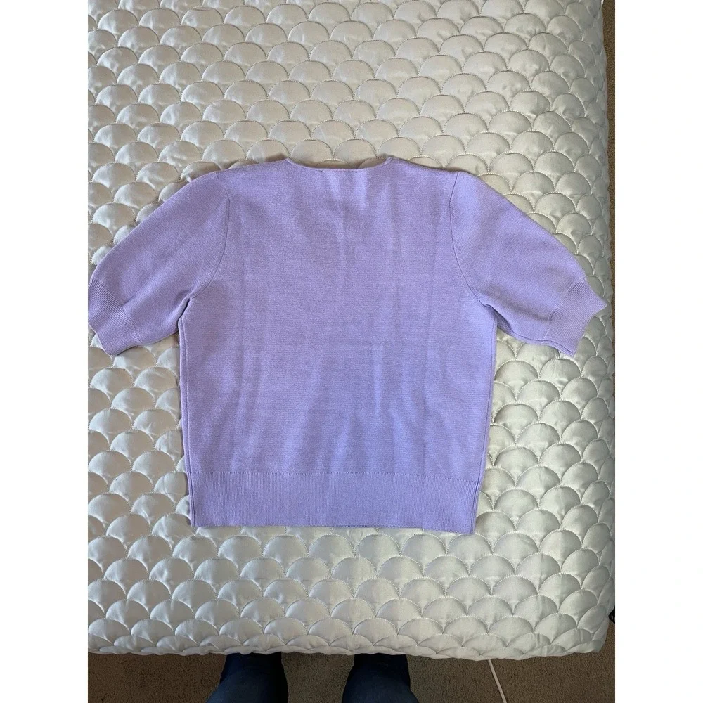 Ann Taylor Knit V-Neck Short Puff Sleeve Pullover Sweater Lilac Medium Career - Picture 5 of 5